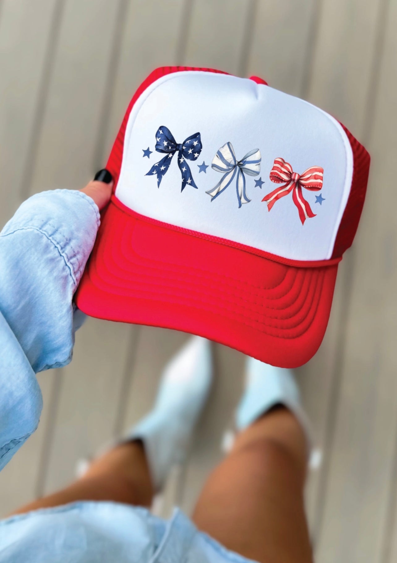 Born to Sparkle Bows Red And WhiteTrucker Hat