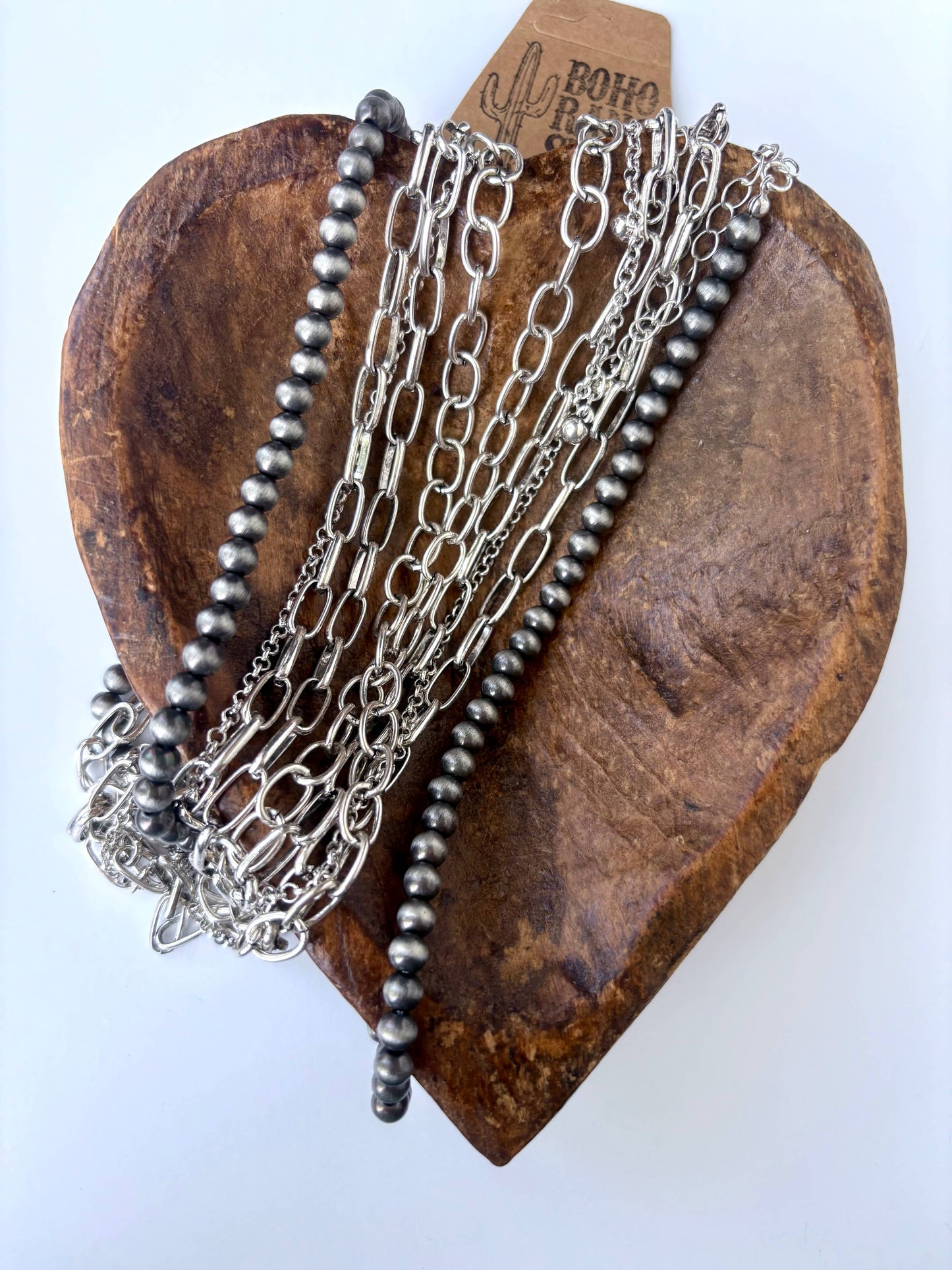 5 Layered Western Chunky Chain Navajo Pearl Necklace Set