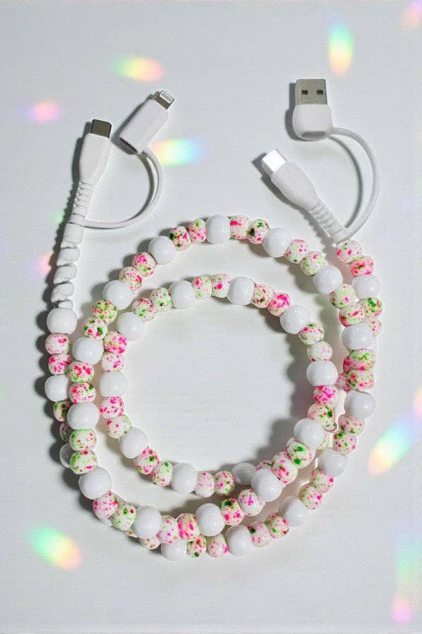 White Confetti Beaded Cord Charger