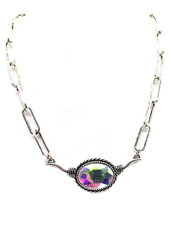 Western Horn Aurora Stone Necklace