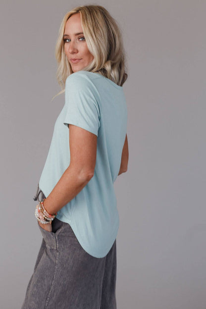 Buttery Soft Scoop Neck Bralette Tee - Washed Seafoam