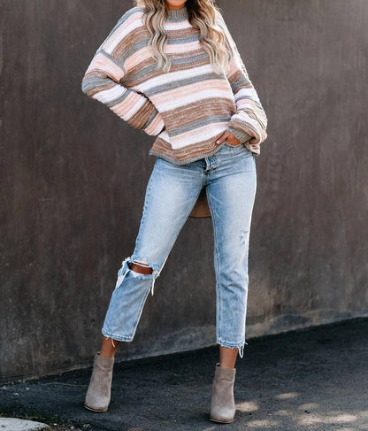 Paneled Striped Crewneck Knit