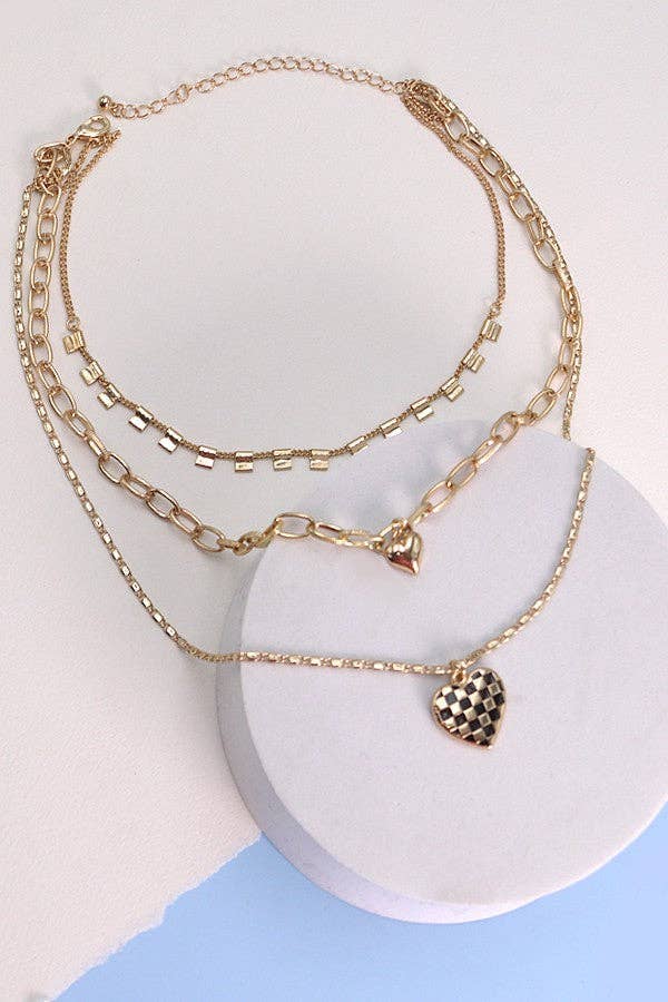 TRIPLE LAYER HEART CHARM NECKLACE