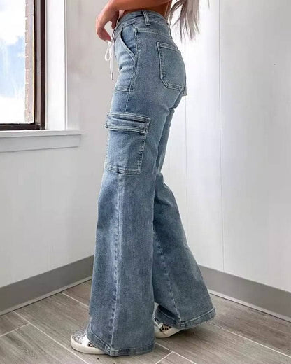 Casual Lace-Up Multi-Pocket Functional Jeans