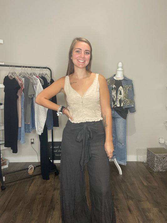 Bow & Go Tie Front Wide Leg Pants