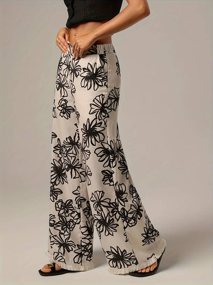 Stop & Stare Floral Wide-Leg Pants Frayed Hem