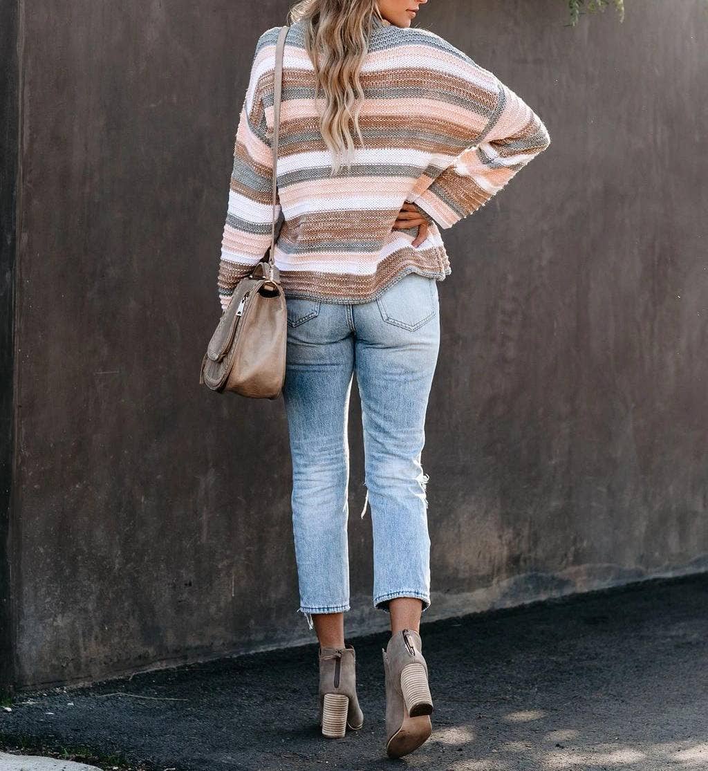 Paneled Striped Crewneck Knit