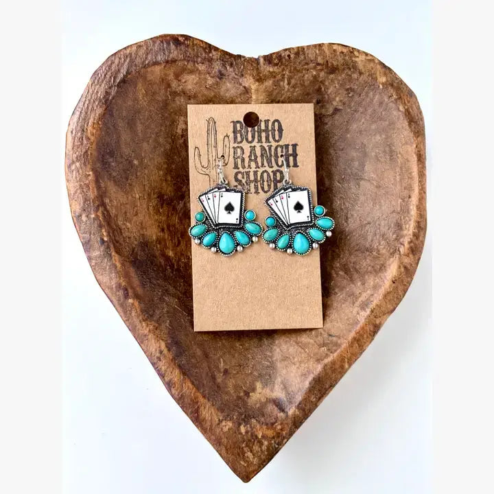 Western Style Playing Card, Checkerboard Drop Dangle Earring