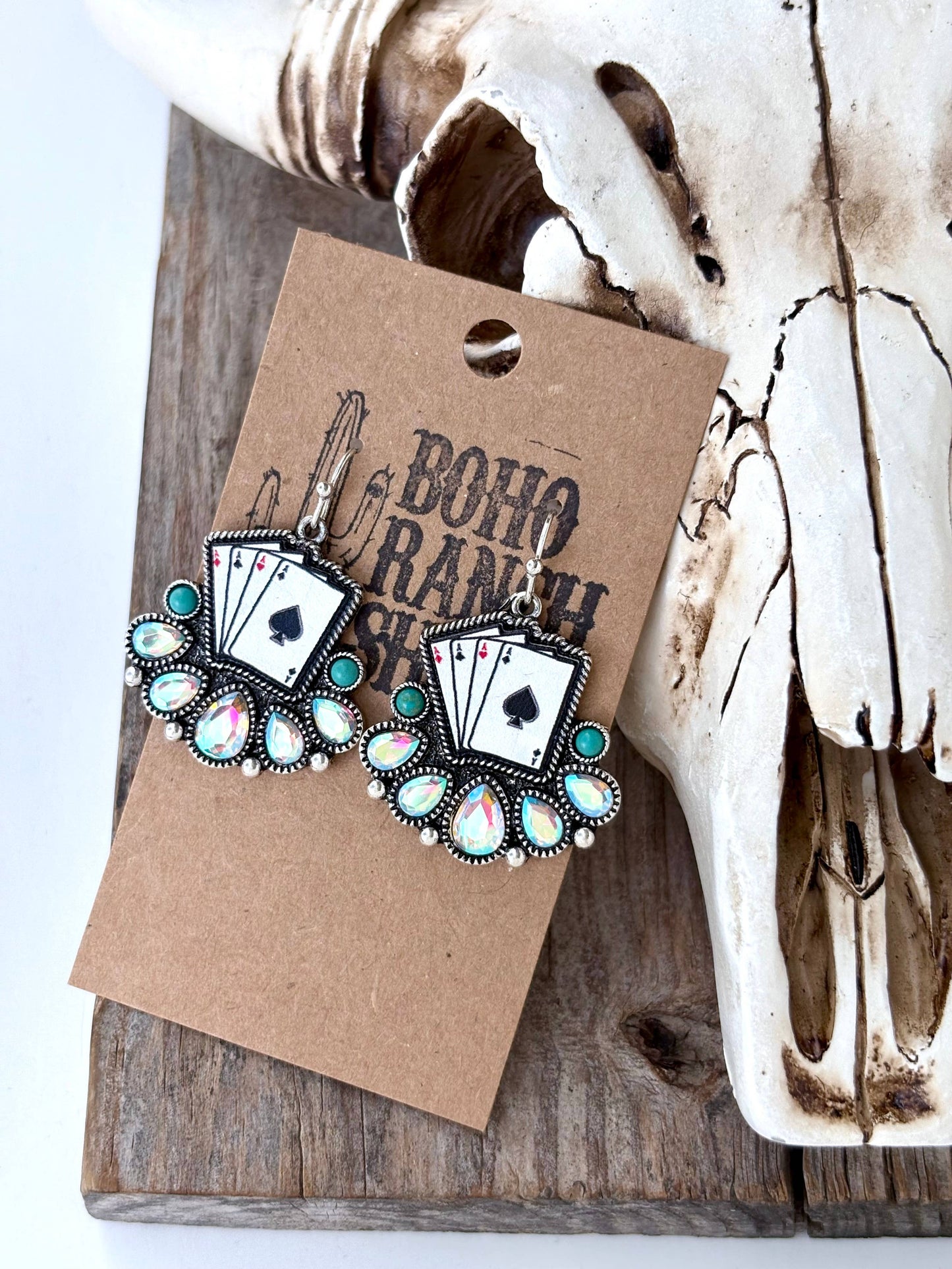 Western Style Playing Card, Checkerboard Drop Dangle Earring