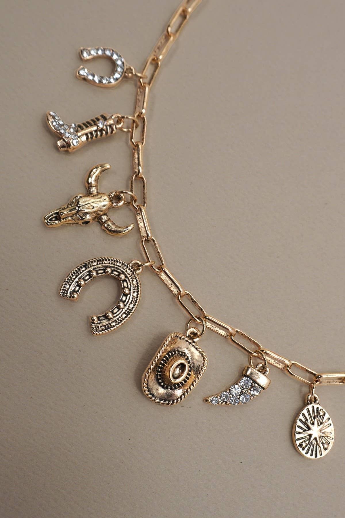 WESTERN HAT HORSESHOE BOOT CHARM NECKLACE