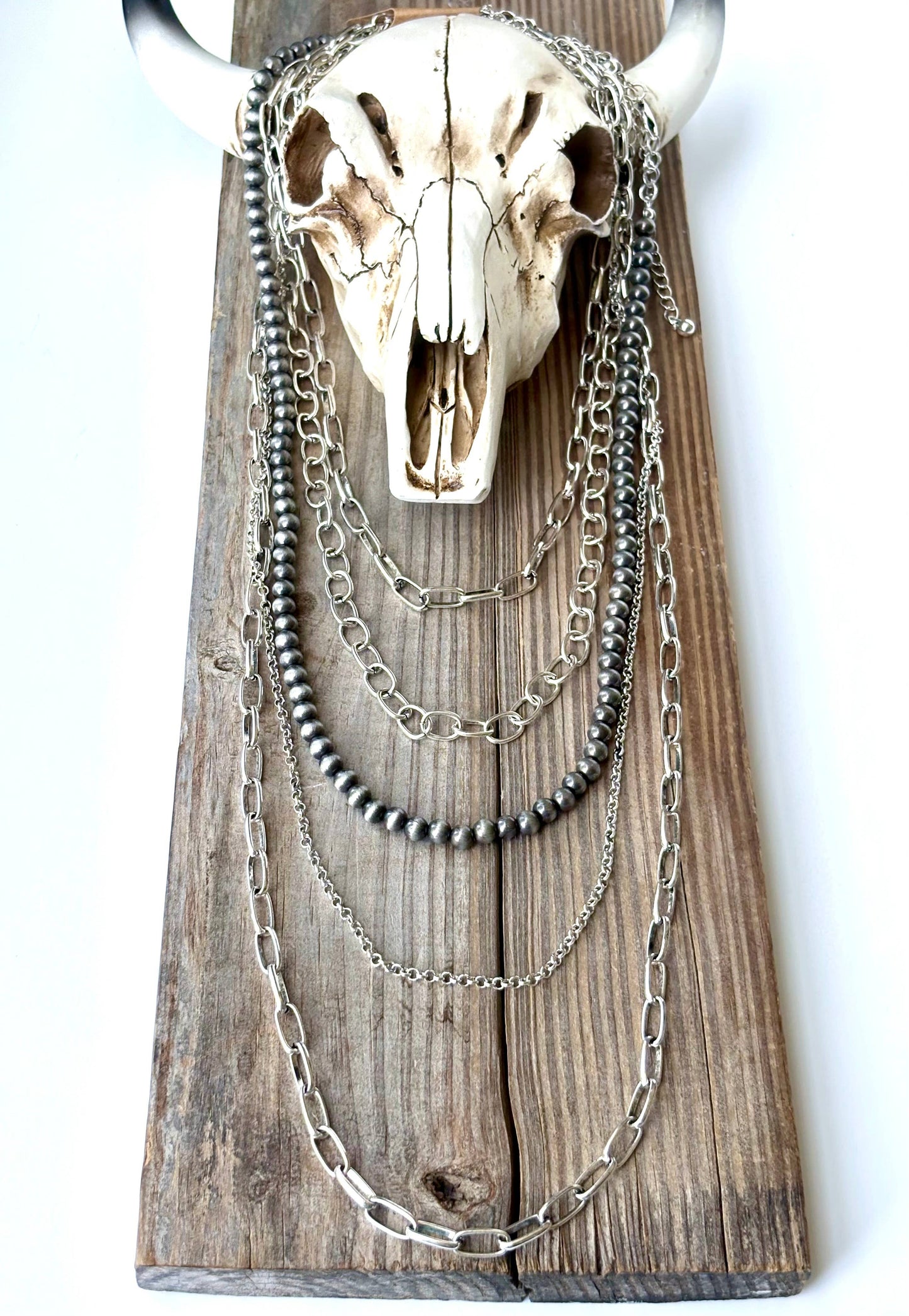 5 Layered Western Chunky Chain Navajo Pearl Necklace Set
