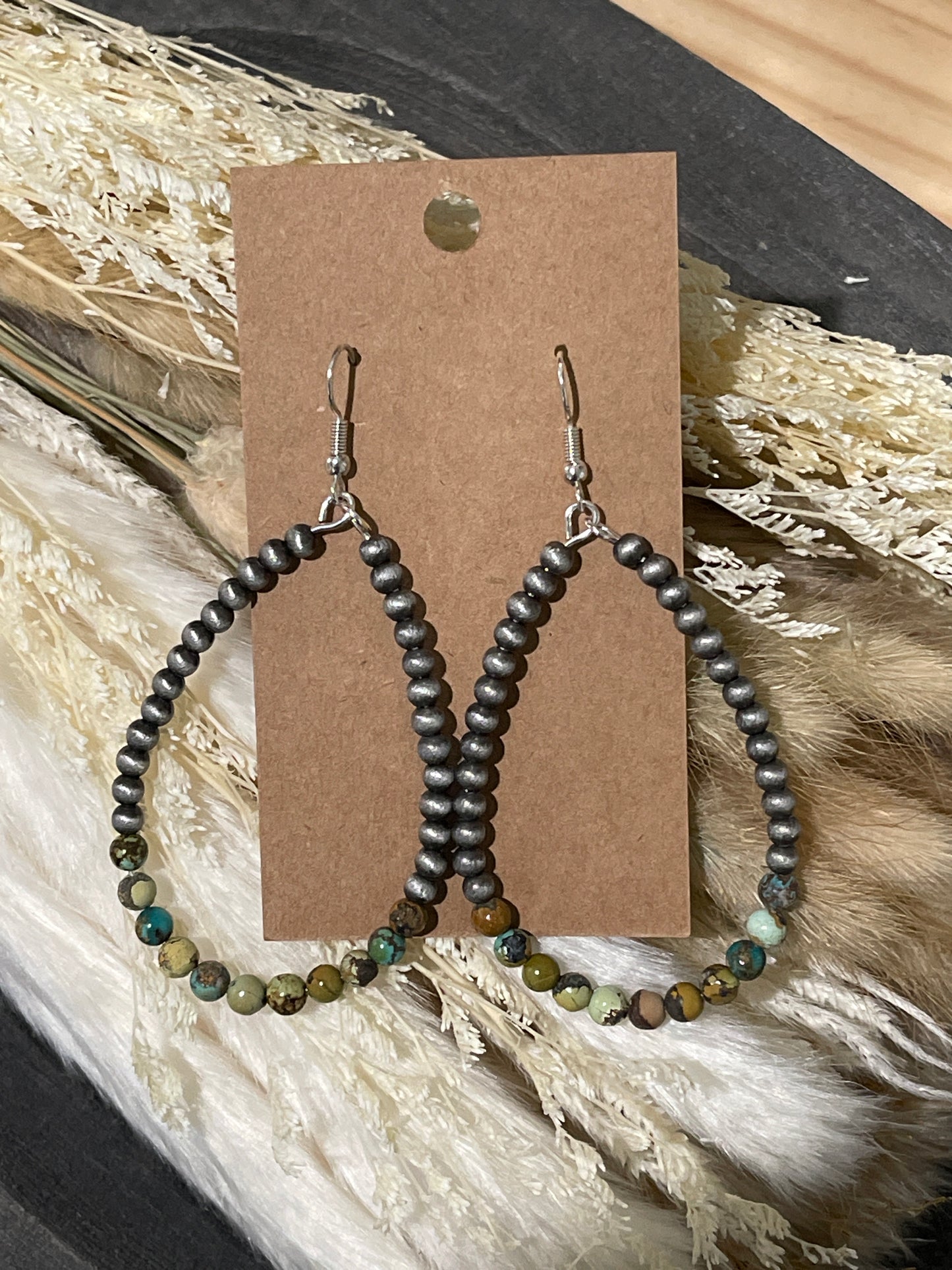 Western Navajo Style Pearl Teardrop Hoop Dangle Earrings
