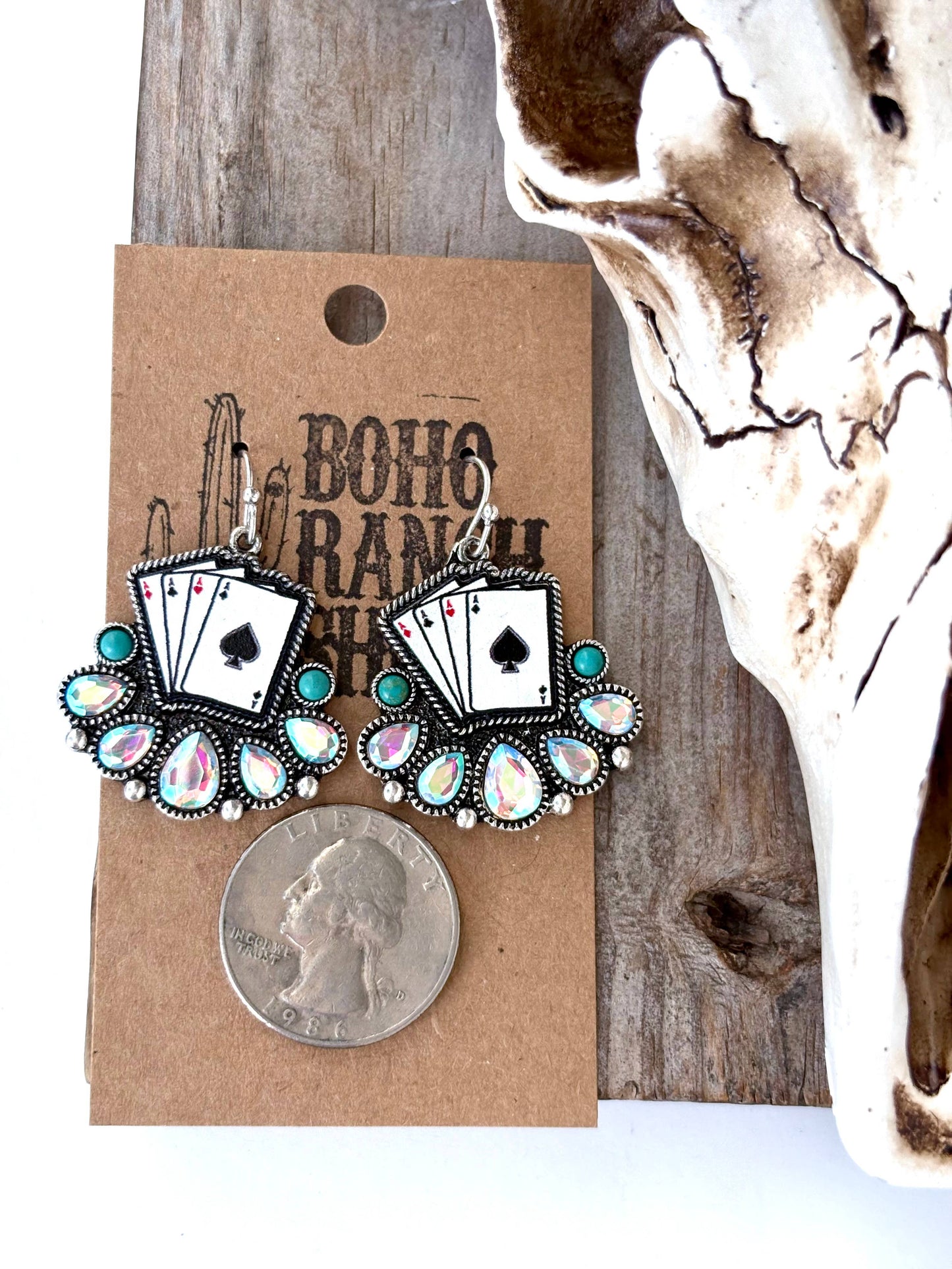 Western Style Playing Card, Checkerboard Drop Dangle Earring