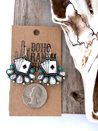 Western Style Playing Card, Checkerboard Drop Dangle Earring