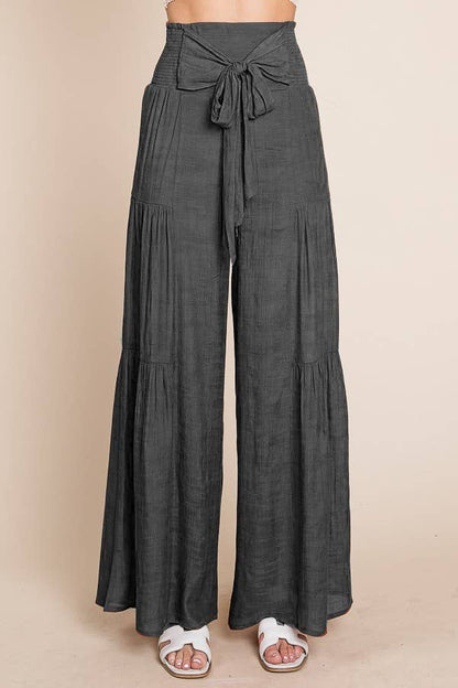 Bow & Go Tie Front Wide Leg Pants