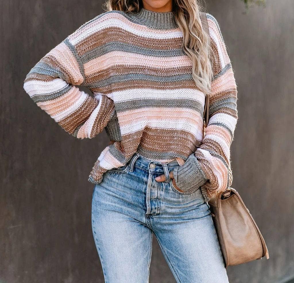 Paneled Striped Crewneck Knit