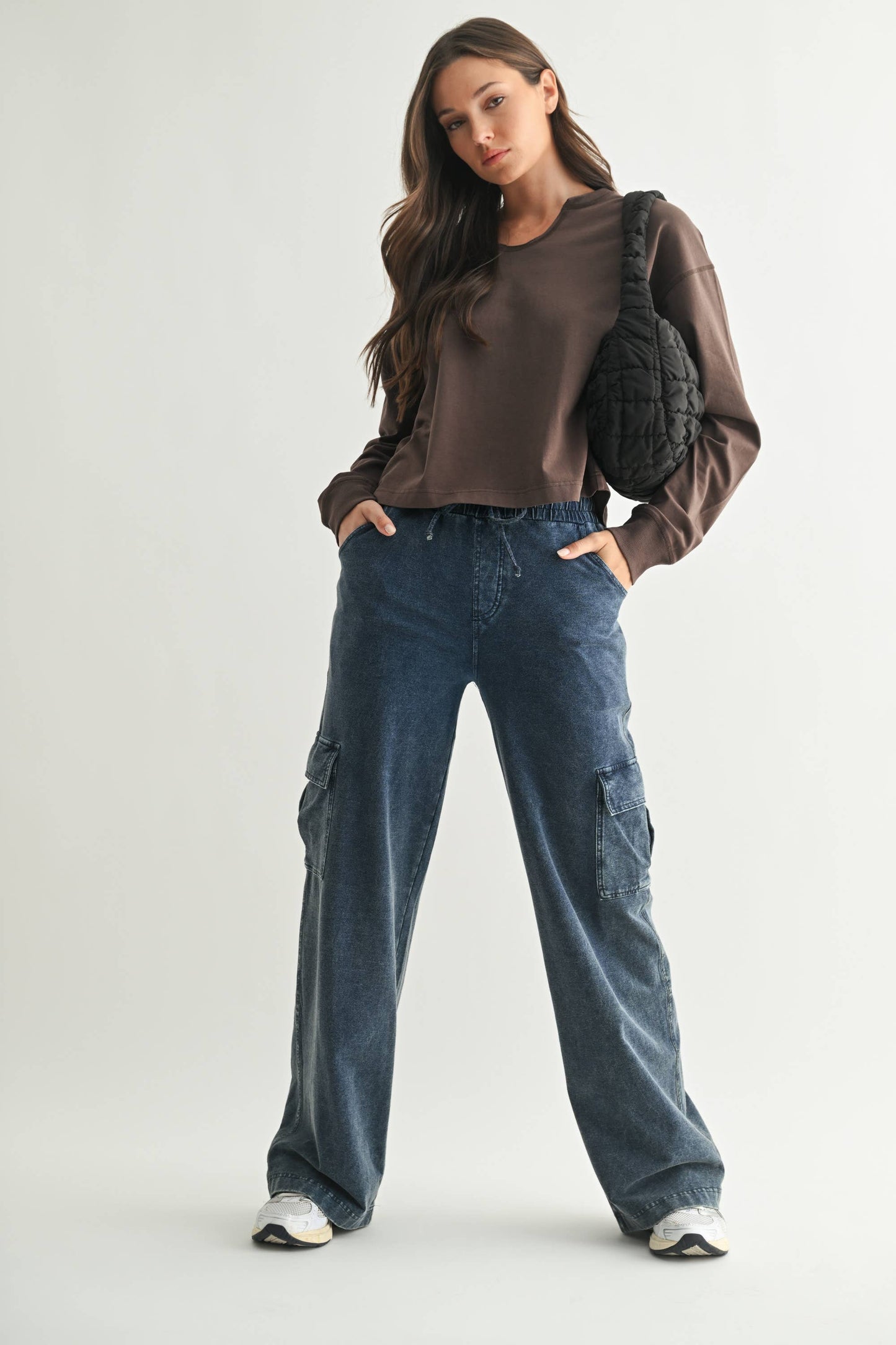 Mineral Wash Wide Leg Cotton Cargo Pants