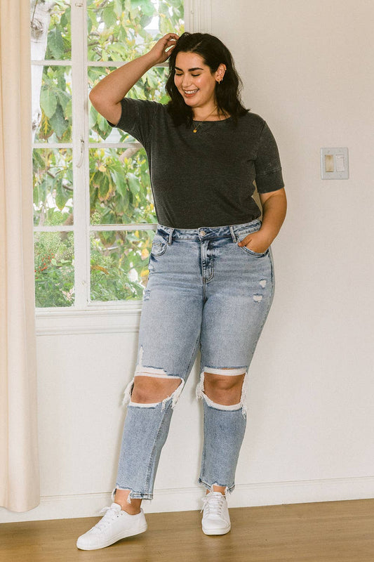 PLUS SIZE HIGH RISE CROP STRAIGHT JEANS