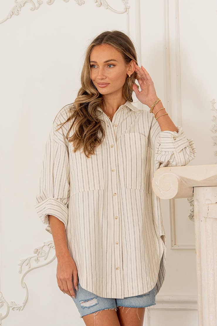 Oversized Striped Button Down Shirt