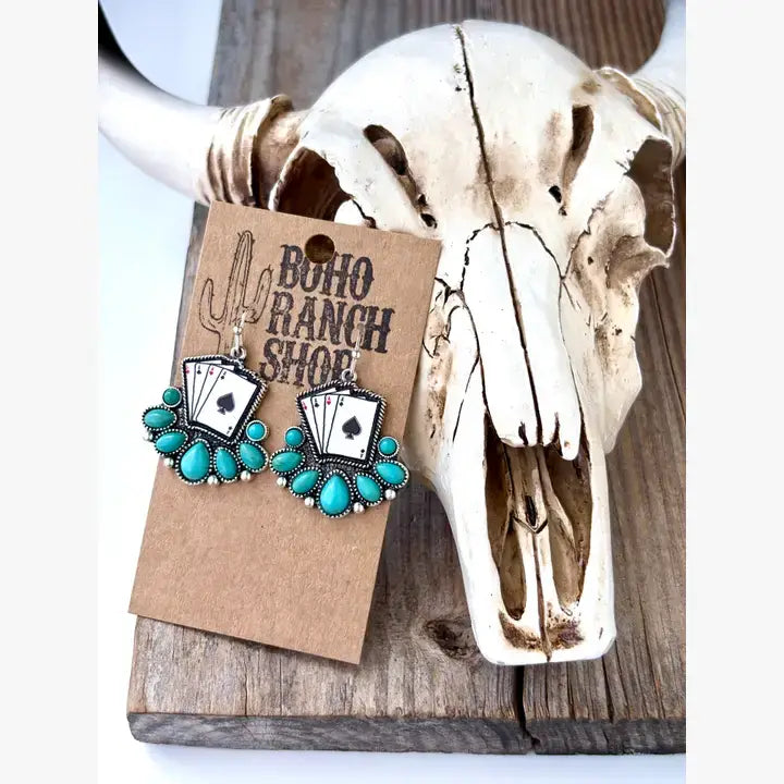 Western Style Playing Card, Checkerboard Drop Dangle Earring
