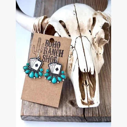 Western Style Playing Card, Checkerboard Drop Dangle Earring