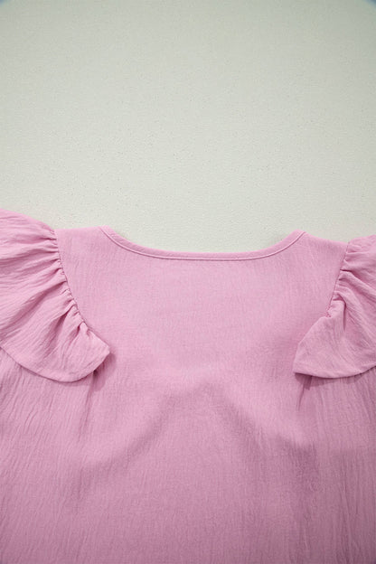 Solid Color V Neck Ruffled Detail Loose Tank Top (S-XL)