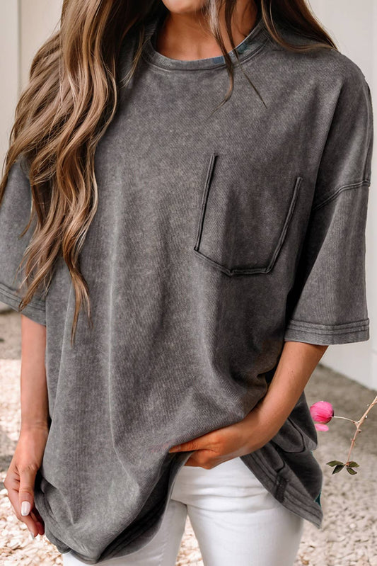 Oversized Mineral Wash Half Sleeve Boyfriend Vintage T Shirt