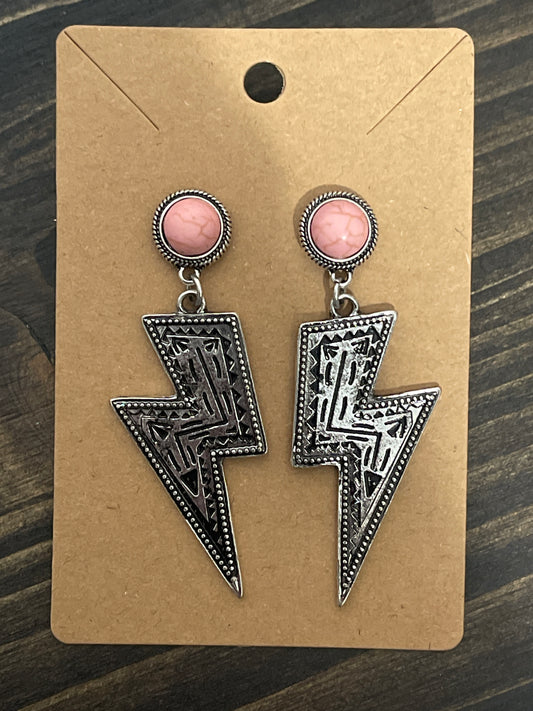 Lightening bolt pink dangle earrings