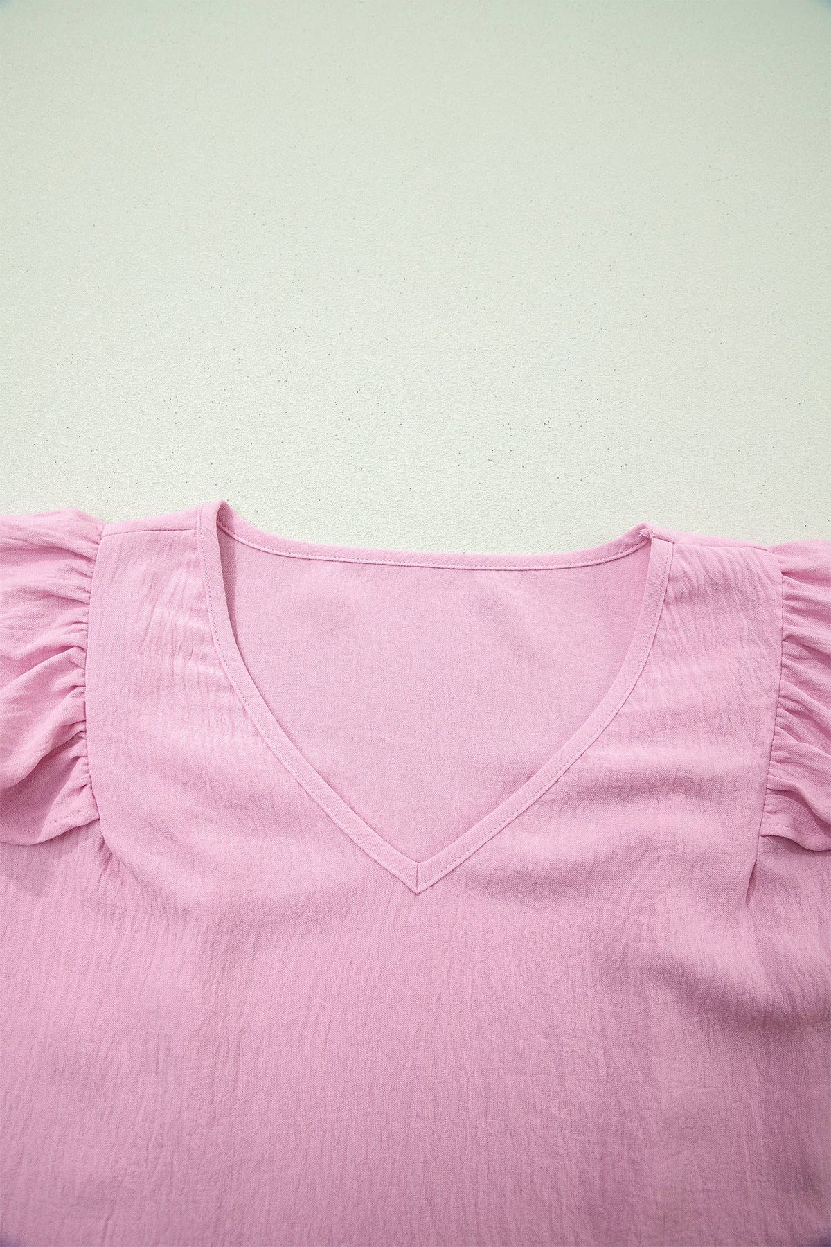 Solid Color V Neck Ruffled Detail Loose Tank Top (S-XL)
