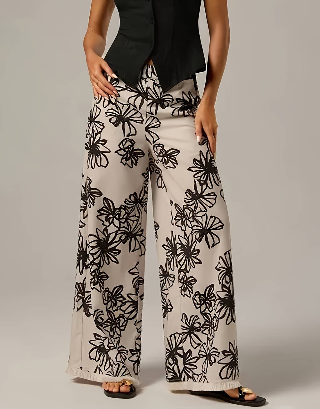 Stop & Stare Floral Wide-Leg Pants Frayed Hem