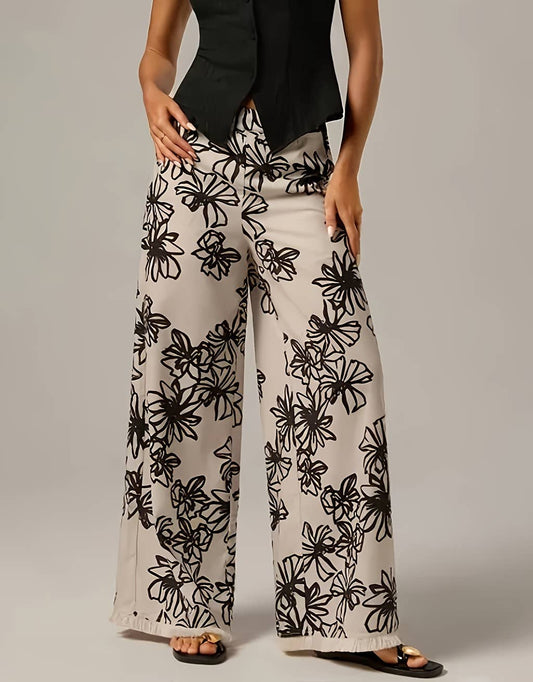 Stop & Stare Floral Wide-Leg Pants Frayed Hem