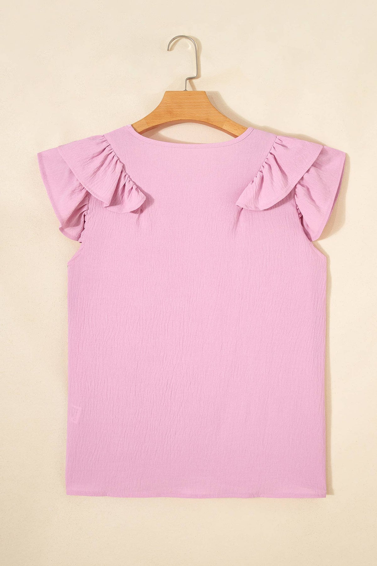 Solid Color V Neck Ruffled Detail Loose Tank Top (S-XL)