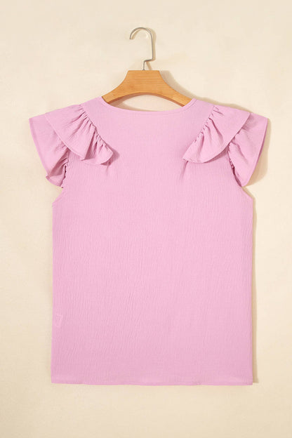 Solid Color V Neck Ruffled Detail Loose Tank Top (S-XL)