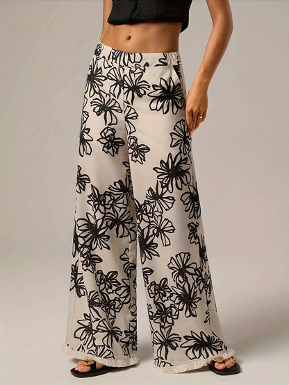 Stop & Stare Floral Wide-Leg Pants Frayed Hem