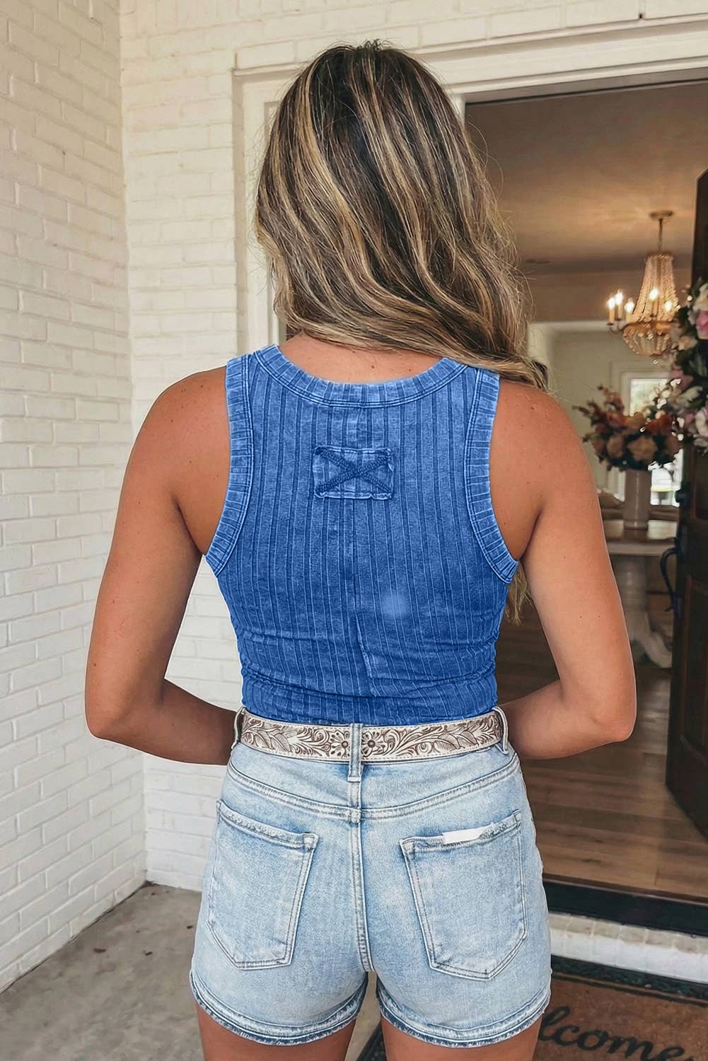 Western Slim Ribbed Mineral Wash Tank Top