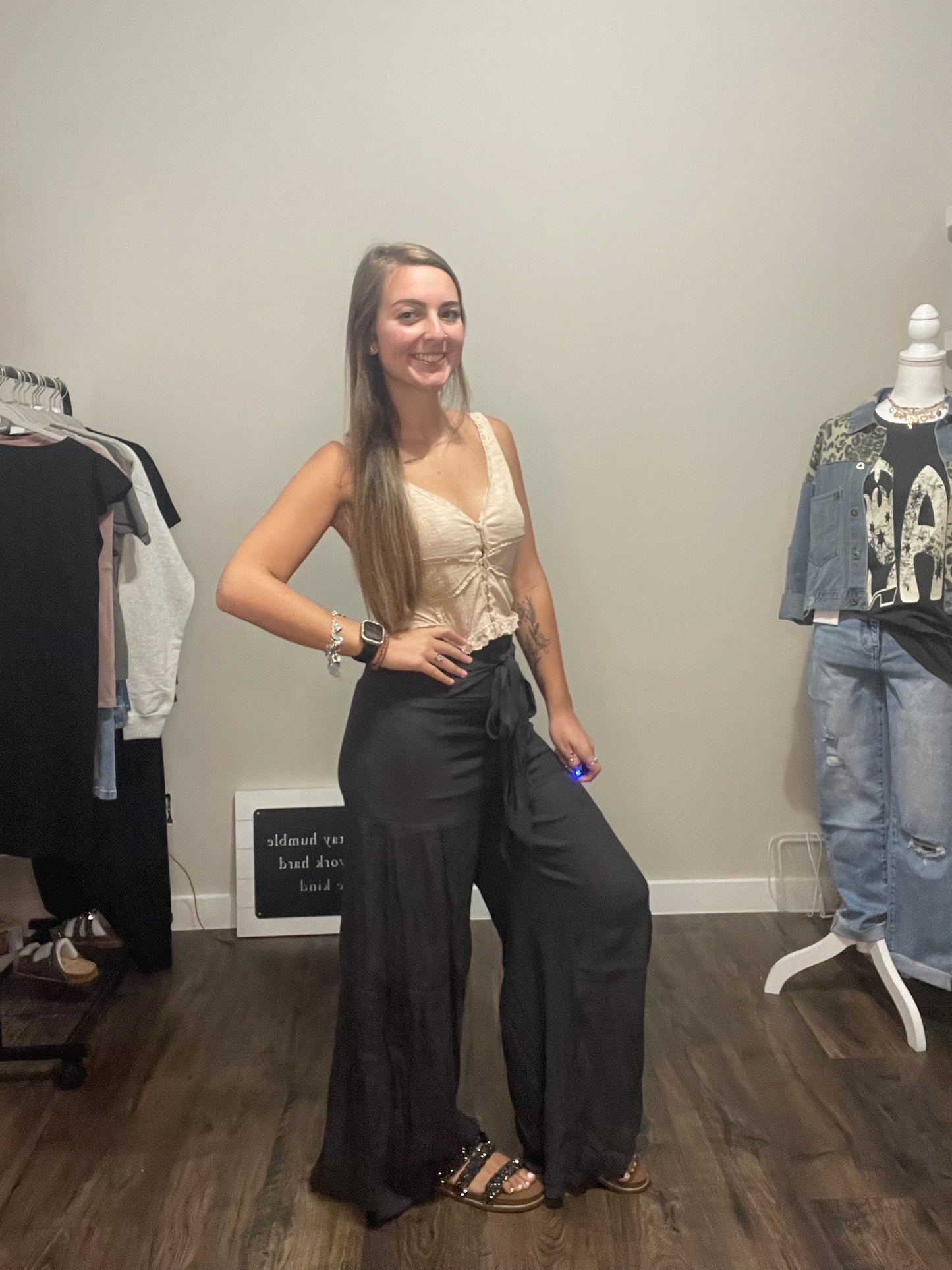 Bow & Go Tie Front Wide Leg Pants