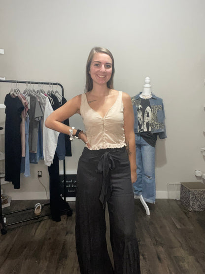 Bow & Go Tie Front Wide Leg Pants