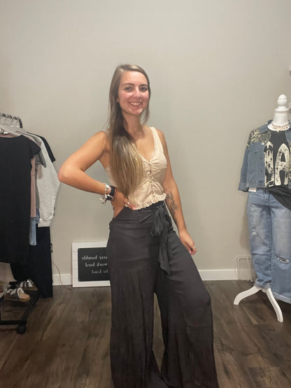 Bow & Go Tie Front Wide Leg Pants