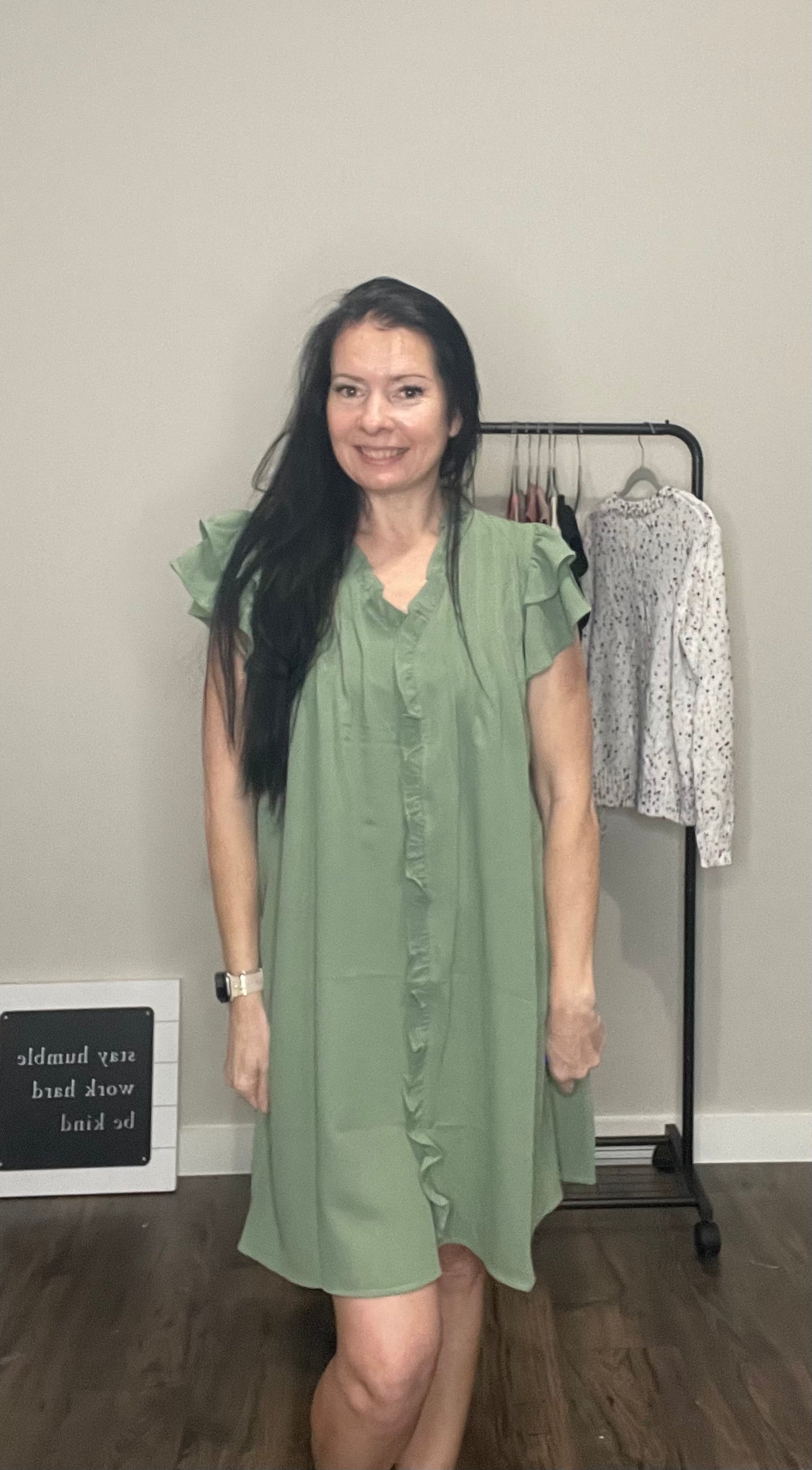Ruffle Short Sleeve Buttoned Dress
