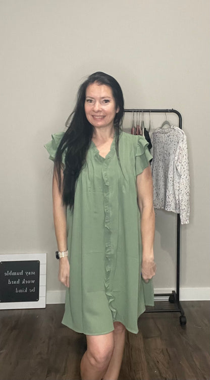 Ruffle Short Sleeve Buttoned Dress