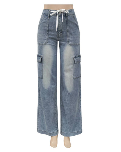 Casual Lace-Up Multi-Pocket Functional Jeans