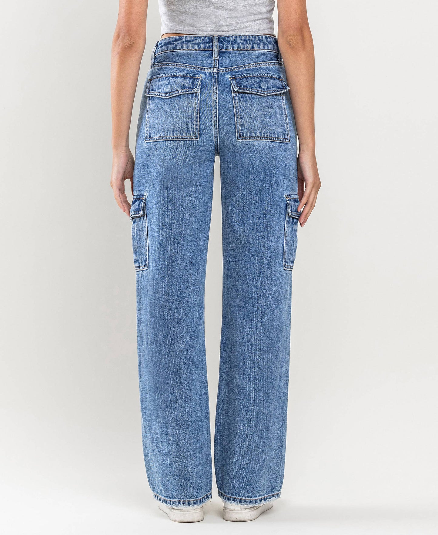 HIGH RISE CARGO BLOCKED WIDE LEG JEANS