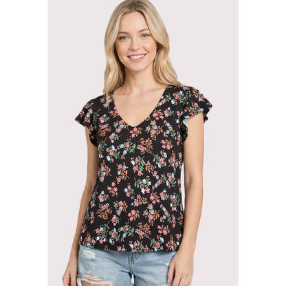 FLUTTER SLEEVE FLORAL PRINTED TOP