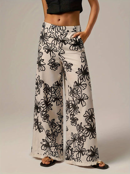 Stop & Stare Floral Wide-Leg Pants Frayed Hem