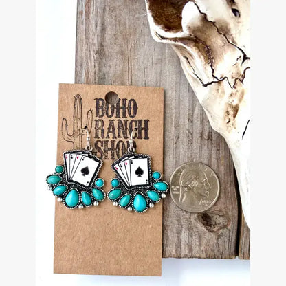 Western Style Playing Card, Checkerboard Drop Dangle Earring