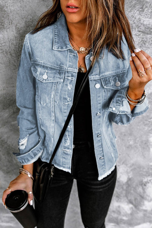 Ryanne Distressed Raw Hem Denim Jacket