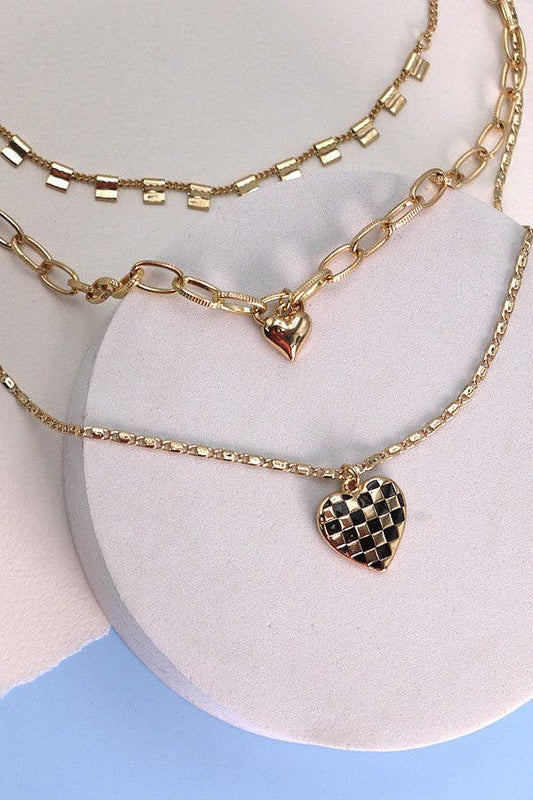 TRIPLE LAYER HEART CHARM NECKLACE