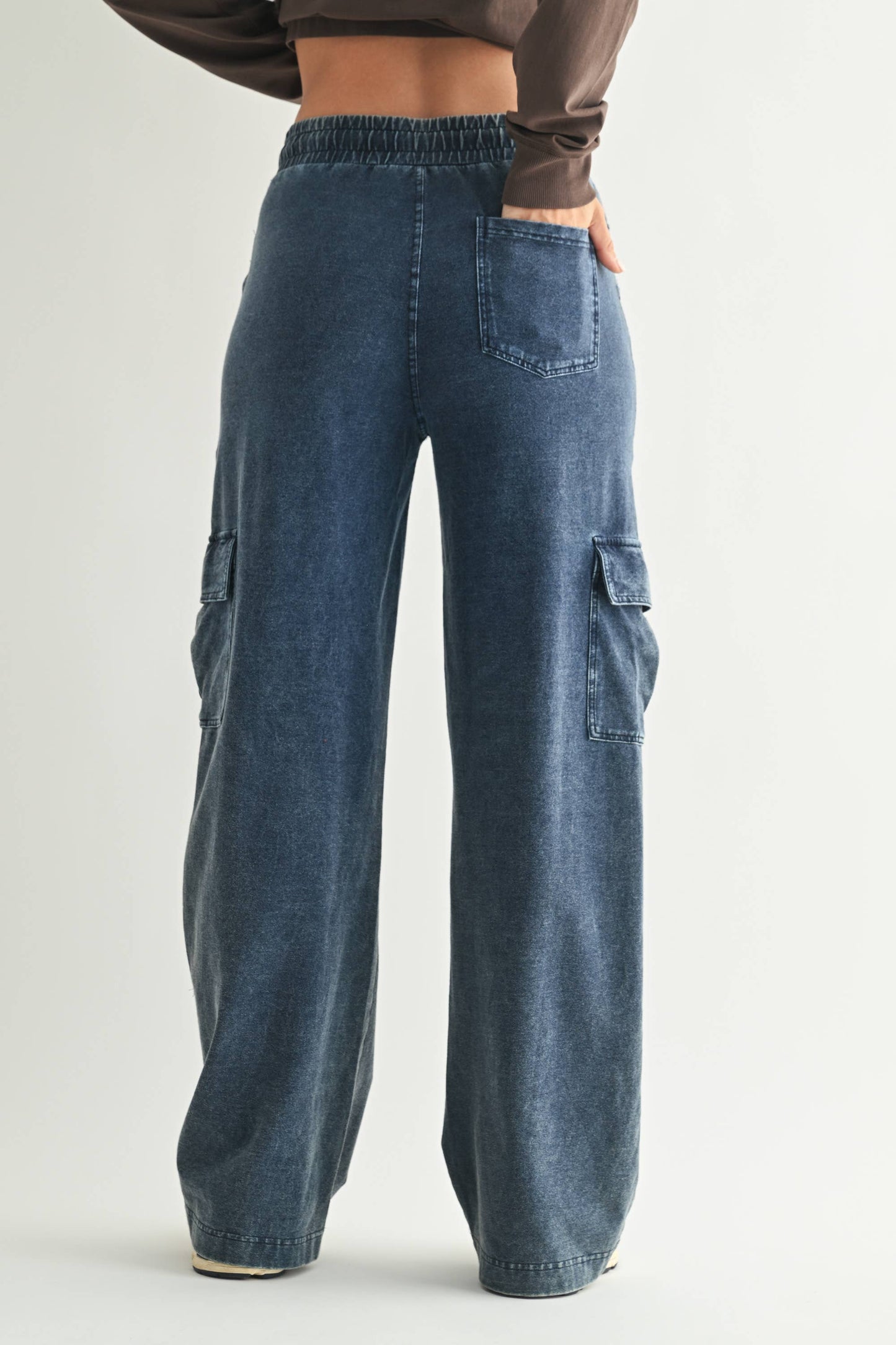 Mineral Wash Wide Leg Cotton Cargo Pants