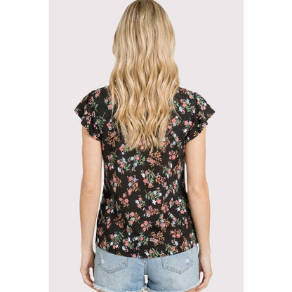FLUTTER SLEEVE FLORAL PRINTED TOP