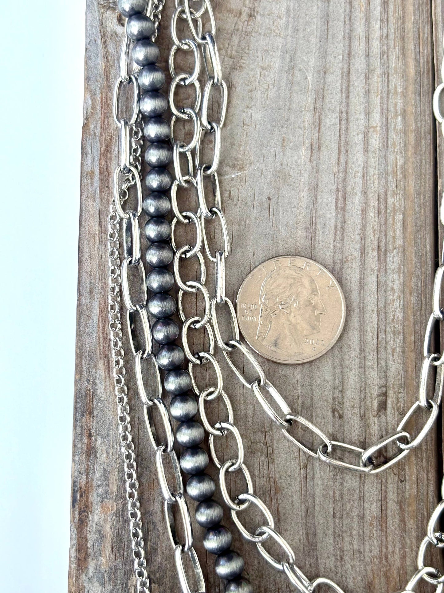 5 Layered Western Chunky Chain Navajo Pearl Necklace Set